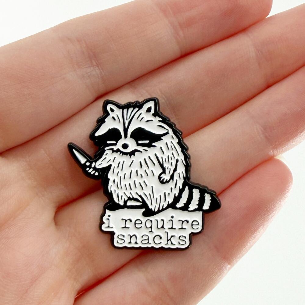 I Require Snacks Raccoon with Knife Funny Enamel Pin